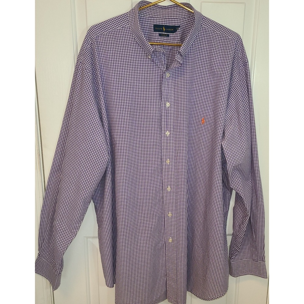 Ralph Lauren Long Sleeve Button Purple Checkered Classic Fit Men's Shirt Sz 3XL